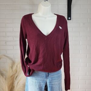 🚨Abercrombie and Fitch Kids Burgundy V-Neck Knit Sweater size Xtra Large